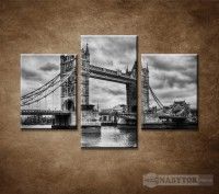 OBRAZ 3 DIELNY TOWER BRIDGE V RETRO TLE 90X60 CM