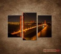 OBRAZ 3 DIELNY GOLDEN GATE BRIDGE 75X50 CM