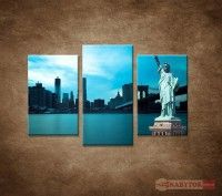 OBRAZ 3 DIELNY MANHATTAN A SOCHA SLOBODY 75X50 CM