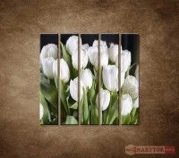 OBRAZ 5 DIELNY BIELE TULIPNY 100X100 CM