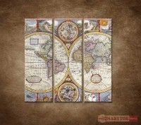 OBRAZ 3 DIELNY STAR MAPA SVETA 90X90 CM