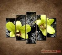 OBRAZ 5 DIELNY Kamene s kvapkami a orchideou 150X100 CM