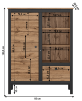 farba: dub wotan/ierna, komoda LOFTA 1D1S/90, rozmery - ilustran obrzok