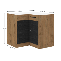 kuchynsk linka VEGA 90x90 DN-1F-BB spodn skrinka rohov - rozmery, farba korpusu: dub lancelot / dvierka: siv matn / dub lancelot