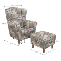 kreslo ASTRID s taburetom - rozmery, poťah: patchwork Viorica 1 kreslo ASTRID s taburetom - rozmery, poťah: patchwork Viorica 1