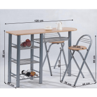 barov set BOXER 1+2 - rozmery, farba: MDF buk / kov - hlink 