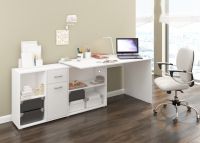 PC stolík BEAT rohový - rozložený, strana: Ľavá, farba biela / biely lesk, ilustračný obrázok