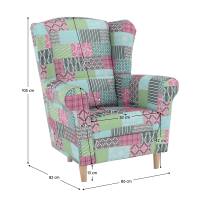 kreslo CHARLOT - rozmery, po�ah: patchwork M1