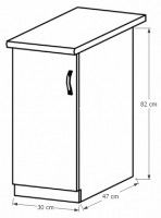 kuchynsk linka PROVANCE spodn skrinka D30 L - rozmery, strana: av, farba korpusu: biela / dvierka: sosna Andersen, ilustran obrzok