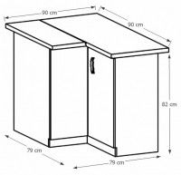 kuchynsk linka PROVANCE spodn skrinka rohov D90N - rozmery, farba korpusu: biela / dvierka: sosna Andersen, ilustran obrzok