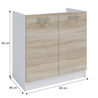 kuchynsk linka FABIANA S-80ZL - rozmery,  farba korpus: biela / dvierka: dub sonoma, ilustran obrzok