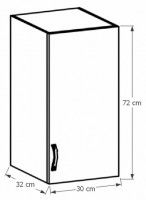 kuchynsk linka PROVANCE skrinka horn G30 P - rozmery, strana: Prav, farba korpusu: biela / dvierka: sosna Andersen, ilustran obrzok