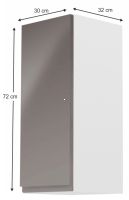 kuchynsk linka AURORA G30 skrinka horn - rozmery, strana: av, farba: korpus biely / dvierka siv lakovan extra vysok lesk HG, ilustran obrzok