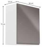 kuchynsk linka AURORA G601F skrinka horn - rozmery, strana: Prav, farba: korpus biely / dvierka siv lakovan extra vysok lesk HG, ilustran obrzok
