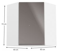 kuchynsk linka AURORA G60N skrinka horn rohov - rozmery, farba: korpus biely / dvierka siv lakovan extra vysok lesk HG, ilustran obrzok