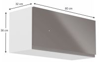 kuchynsk linka AURORA G80K skrinka horn - rozmery, farba: korpus biely / dvierka siv lakovan extra vysok lesk HG, ilustran obrzok