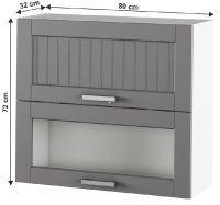 kuchynsk linka JULIA typ 13 skrinka horn vklopn sklo 2DV/80 - rozmery, farba: korpus biela / dvierka tmavosiv, ilustran obrzok