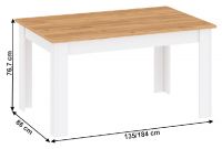Jedlensk stl LANZETTE rozkladac - rozmery, farba: biela alba/dub craft zlat
