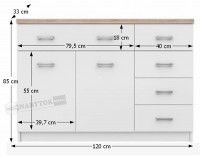 Komoda TOPTY TYP 08 - rozmery, farba: biela/dub sonoma, ilustran obrzok