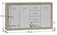 komoda CANCAN NEW 3T-4SK - rozmery, farba: dub sonoma/biela, ilustran obrzok