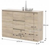 komoda LOGAN NEW GP 03 - rozmery, farba: dub sonoma, ilustran obrzok