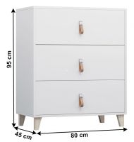 komoda FIERA 3S - rozmery, farba: biela