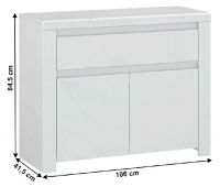 komoda LINDY 2D1S - rozmery, farba: biely lesk