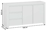 komoda LINDY 2D3S - rozmery, farba: biely lesk