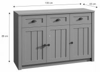 Komoda PROVANCE K3SP - rozmery, farba: siv