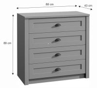 Komoda PROVANCE K4 - rozmery, farba: siv, ilustran obrzok