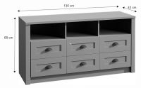 Komoda PROVANCE K6S - rozmery, farba: siv