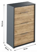 komoda RIOMA typ 22 - rozmery, farba: grafit / dub artisan