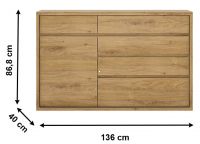 Komoda SHELDON TYP 42 - rozmery, farba: dub shetland, ilustran obrzok