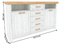 Komoda SUDBURY E - rozmery, farba: dub craft zlat/dub craft biely