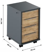 kontajner RIOMA typ 30 - rozmery, farba: grafit / dub artisan