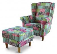 kreslo ASTRID s taburetom, poah: patchwork M1