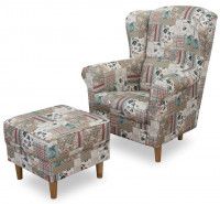 kreslo ASTRID s taburetom, poah: patchwork Viorica 1