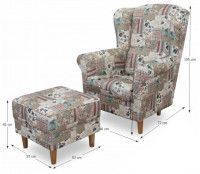 kreslo ASTRID s taburetom - rozmery, poah: patchwork Viorica 1