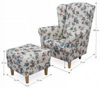 kreslo ASTRID s taburetom - rozmery, poah: rose 14