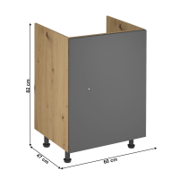 kuchynsk linka LANGEN D60Z skrinka spodn drezov - rozmery, strana: univerzlna L/P, farba: korpus dub artisan / dierka siv mat, ilustran obrzok
