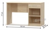 PC stl TEYO 1S so zsuvkou - rozmery, farba: dub sonoma