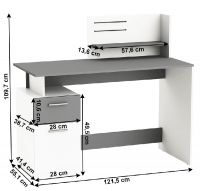 PC stolk PLATON - rozmery, farba: biela/tmavosiv, ilustran obrzok