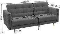AMEDIA 3-sed, poah: ltka NORN 15 tmavosiv, rozmery, ilustran obrzok