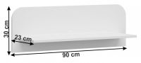 Polica JOLK 90 - rozmery, farba: biela/biely lesk, ilustran obrzok