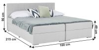 Boxspring FERATA 160x200 cm - rozmery, poah: ltka COLET 04 siv, ilustran obrzok