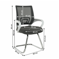 Kancelárska stolička SANAZ TYP 3 - rozmery, poťah: látka sivá/kov - chróm/plast - biela, ilustračný obrázok