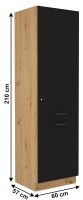 farba korpusu: dub artisan/dvierka: čierny mat., skrinka na vstavanú chladničku MONRO 60 LO-210 2F, rozmery - ilustračný obrázok