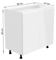 kuchynsk linka AURORA D80 skrinka doln - rozmery, farba: korpus biely / dvierka biela lakovan extra vysok lesk HG, ilustran obrzok
