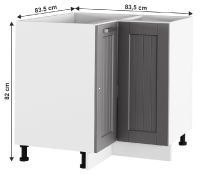 kuchynsk linka JULIA typ 62 / 90 skrinka spodn rohov - rozmery, farba: korpus biela / dvierka tmavosiv, ilustran obrzok