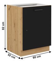 kuchynsk linka MONRO 60 D 1F BB skrinka spodn - rozmery, farba korpusu: dub artisan/dvierka: ierny mat., ilustran obrzok
